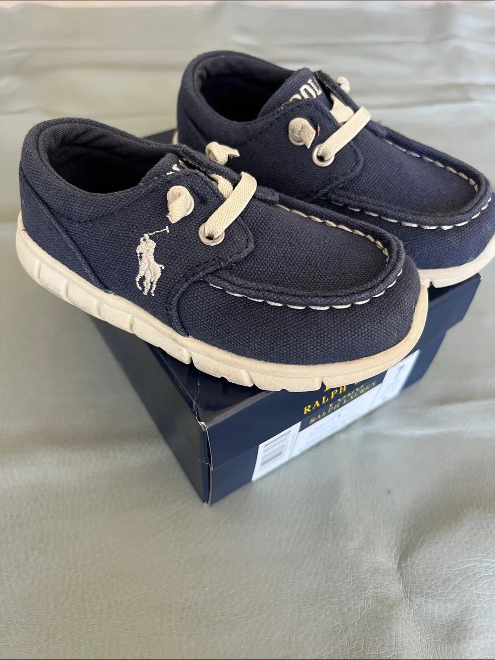 Ralph Lauren Navy Canvas Kids Slip-On Sneakers with White Sole